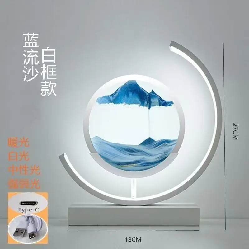 Glass Quicksand Painting Desk Lamp Creative Decompression Desk Home Decoration Gift Hourglass 3d Night Light