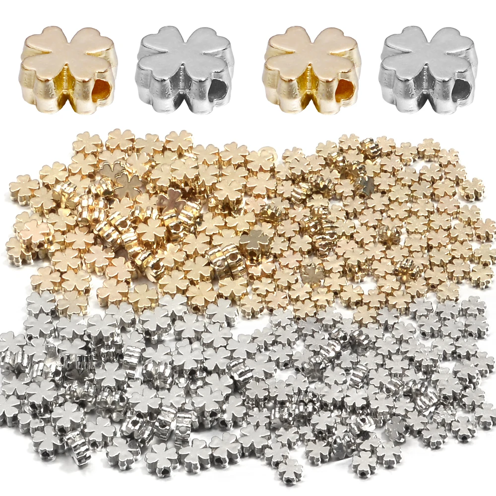 

100-200pcs Gold Color Four Leaf Clover CCB Beads For Jewelry Making Loose Spacer Beads DIY Necklaces Bracelets Accessories