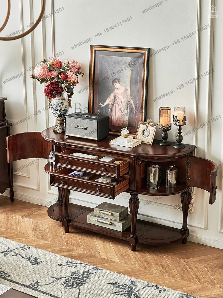 XX. All solid wood dining side cabinet European retro living room furniture large-capacity storage cabinet entrance
