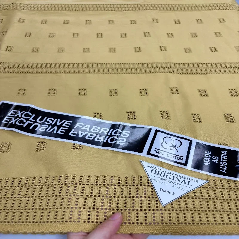 

5 ярдов, нигерийская 100% хлопок, польская атласная ткань для вышивки, высококачественная швейцарская вуаль, кружевной материал для мужчин, стиль Дубая 24L81203