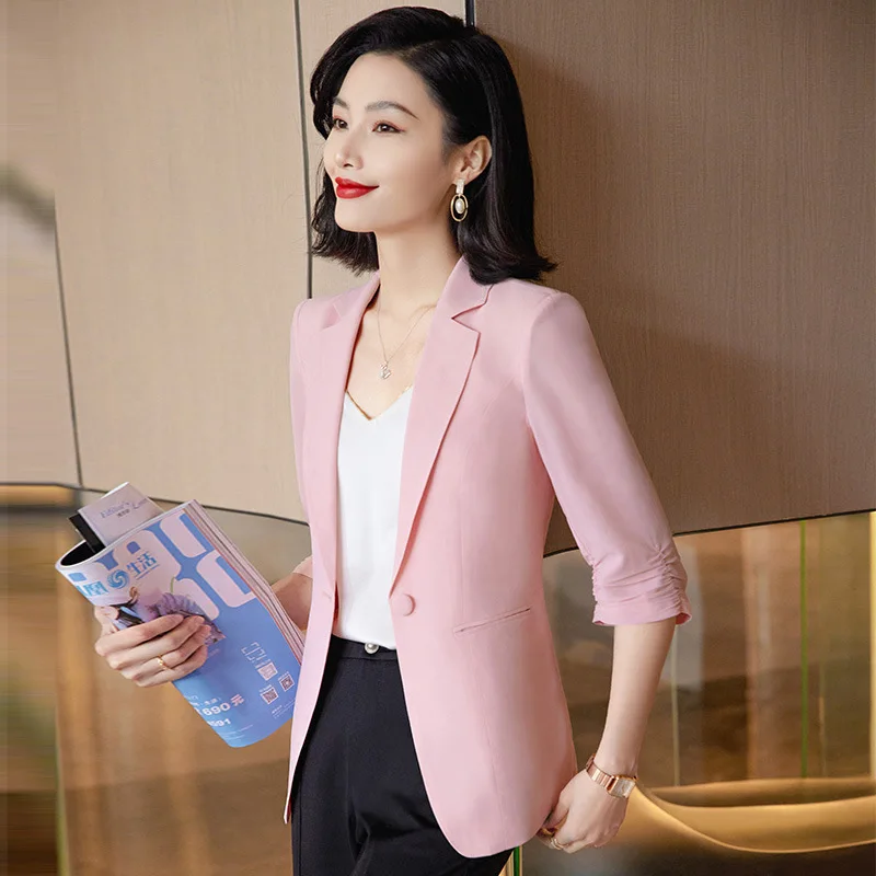 Blazer formali a mezza manica giacche cappotto donna abbigliamento da lavoro professionale OL Styles Outwear top Blaser abbigliamento elegante