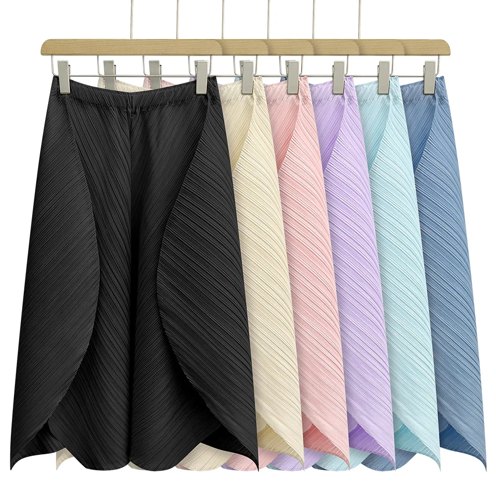 

Плиссированная юбка-брюки Miyake премиум-класса, однотонная, с эластичным поясом, стрейч, повседневная, универсальная, свободного кроя, плиссированная, широкие штанины, для женщин