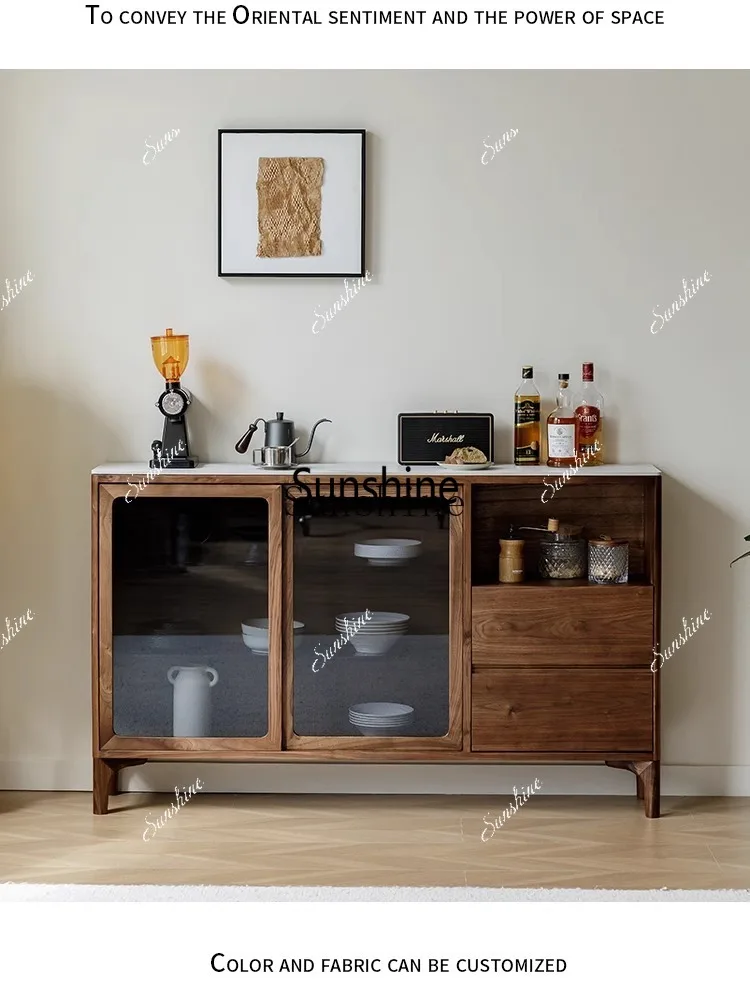 North American black walnut dining edge is extremely narrow Changhong glass storage solid woodX