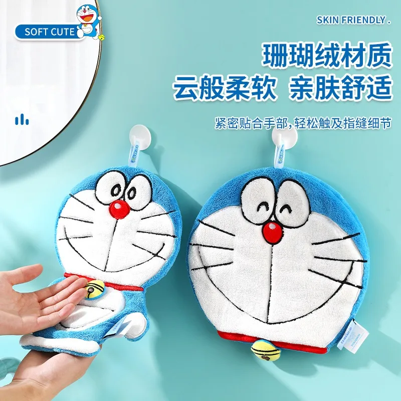 Doraemon-toalla de mano de dibujos animados para niños, paño grueso de terciopelo Coral, absorbente de agua, secado rápido, regalo para estudiantes