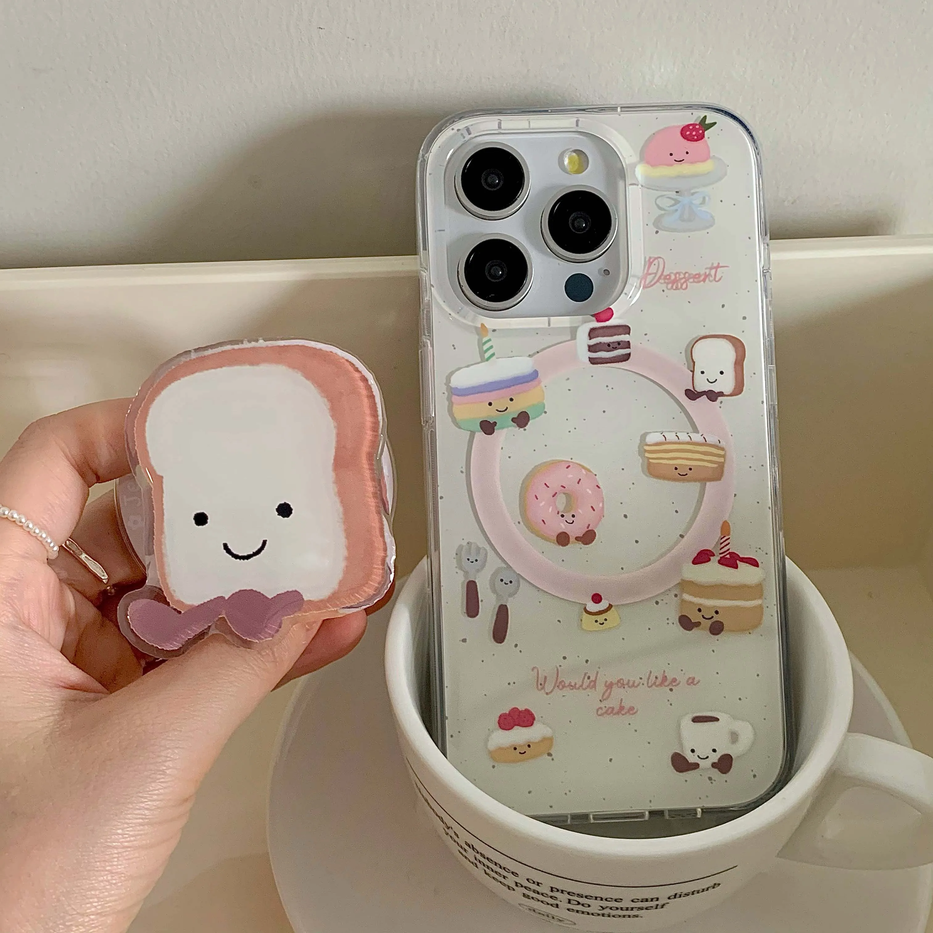 Cute Cartoon Dessert Cake Phone Case Magnetic Fundas For Iphone 14ProMax 13 14 15 Pro Max 15ProMax 12 13Pro Stand Holder Shell
