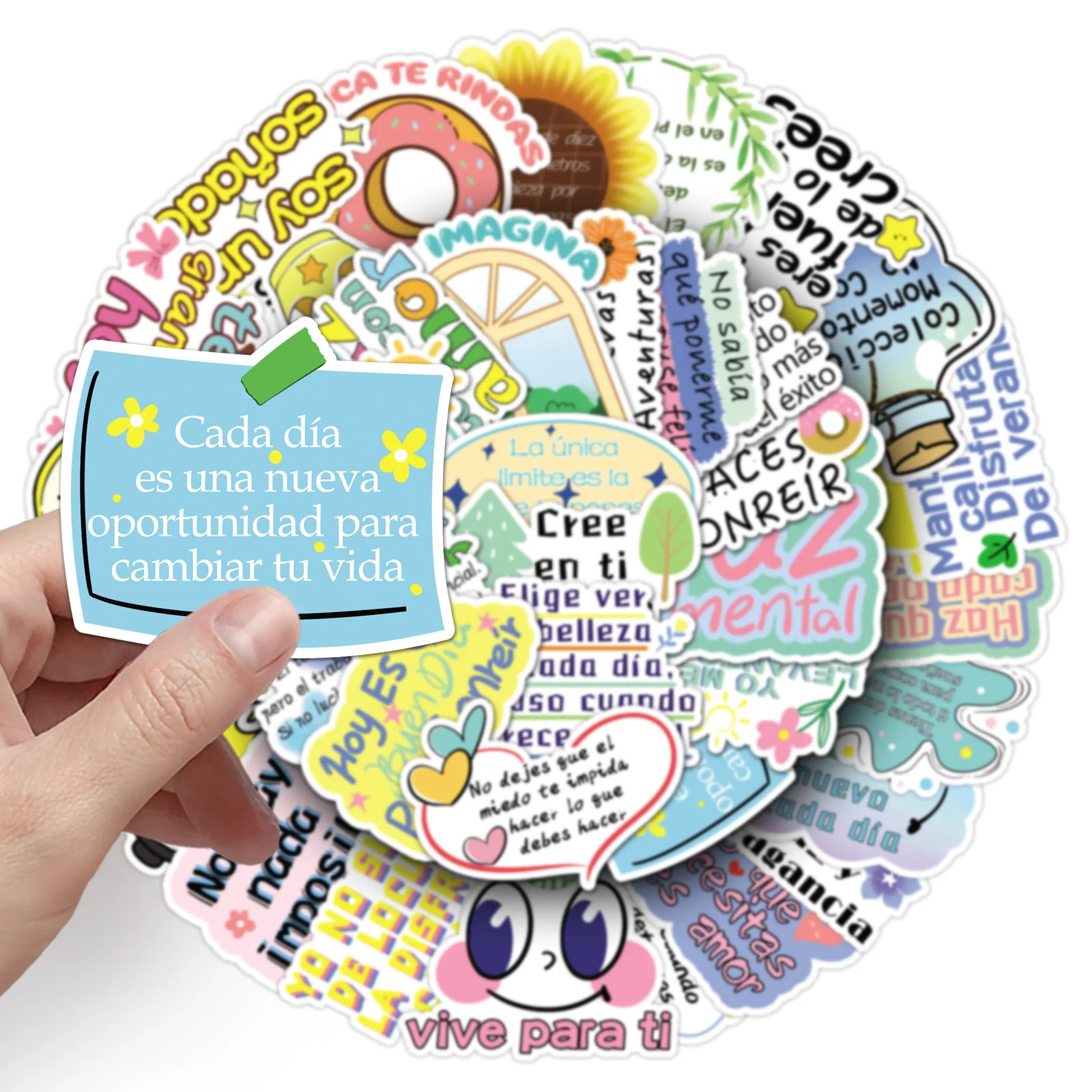 10/30/50PCS Del Fumetto Spagnolo Inspirational Testo Adesivi Energia Positiva Frasi Brevi Creativo Graffiti Decorativi Regali Del Telefono