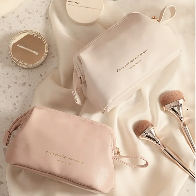 Elegant PU Leather Makeup Pouch, Portable Minimalist Toiletry Bag for Everyday & Travel
