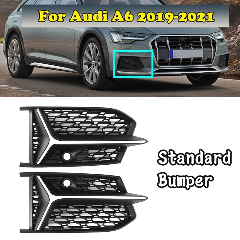 

Car Mesh RS6 Style Fog Light Grilles Grills Black + Silver Accessories For A6 C8 S6 2019 2020