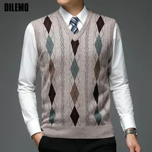 ماركة أزياء جديدة Autum Argyle Shirtover V-neck سترة محبوكة سترة رجالي الماس العصري 6٪ صوف بلا أكمام ملابس رجالية عارضة أفضل 10 سترات روك رجالية مبيعا - رقم 3