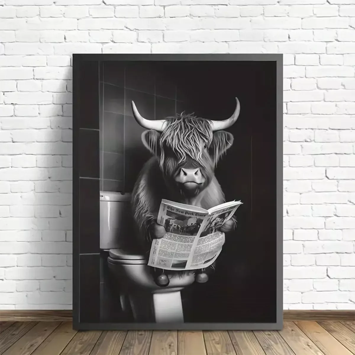 

Cute and Funny Poster Cow on a Toilet Oil Painting Print Art Canvas Poster for Living Room Decoration Home Wall Decor Picture