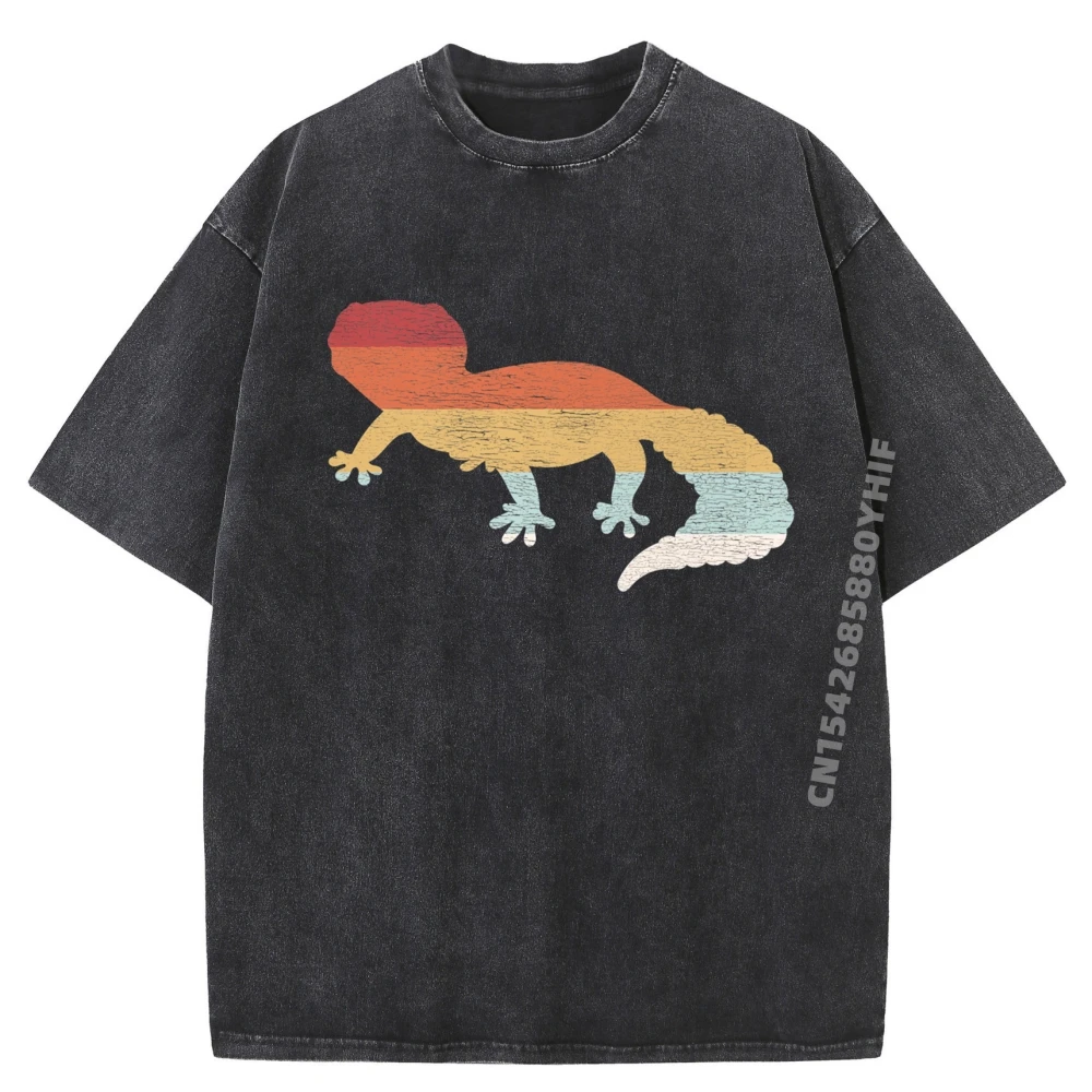 

Vintage Leopard Gecko Dad Retro Reptile Silhouette Graphic T Shirts Men Oversized Washed T-Shirts Mens Tops & Tees