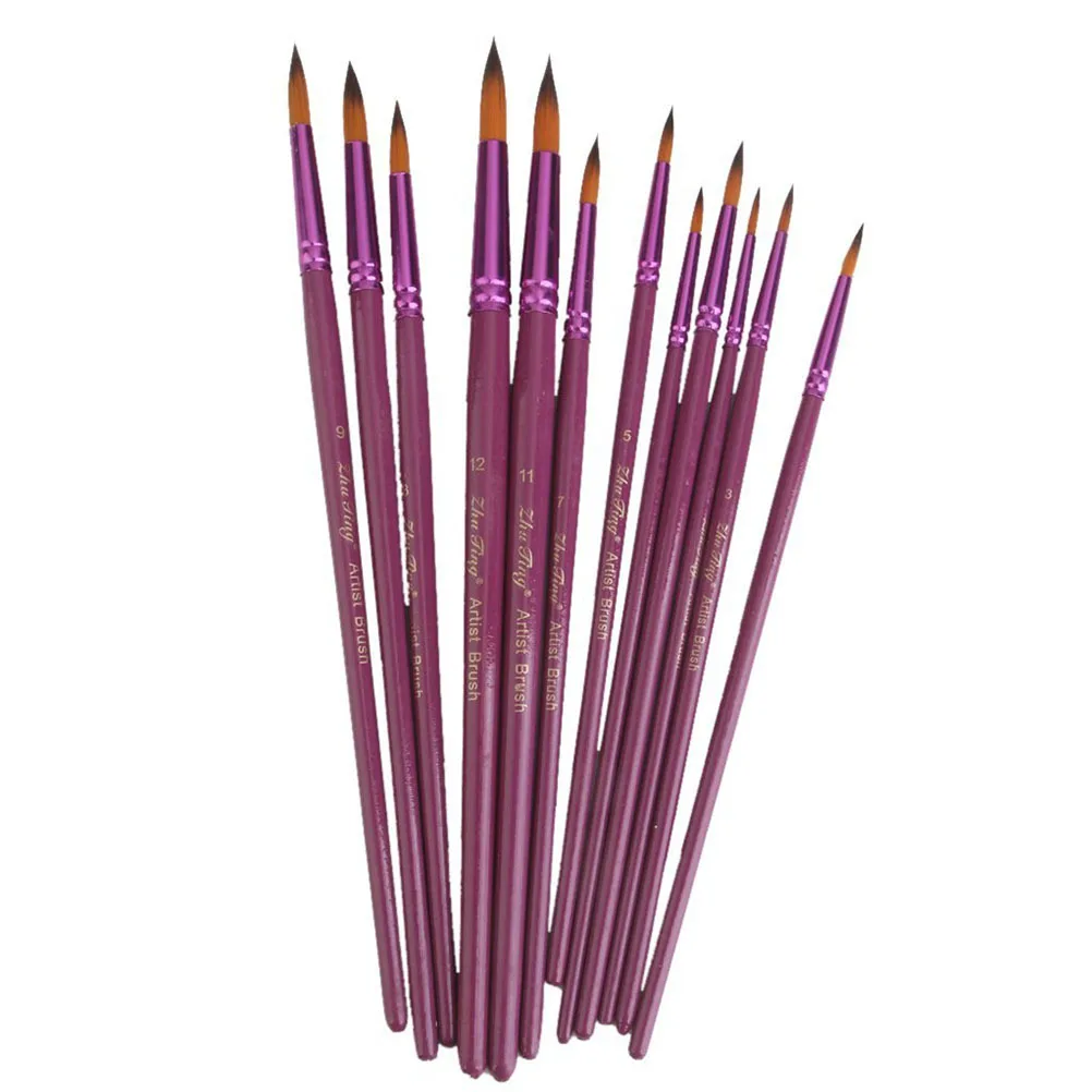 

12 Pcs Nylon Hair Brush Set for Oil Paintings Paintbrush Purple Round Pointed Tip