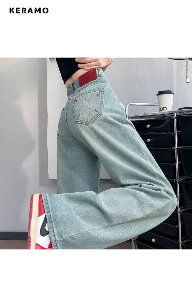 Pantalones vaqueros Eclectic Trashy Emo de retales para mujer, pantalones vaqueros Retro de calle Vintage Y2K de los años 2000, Pantalones rectos informales de cintura alta