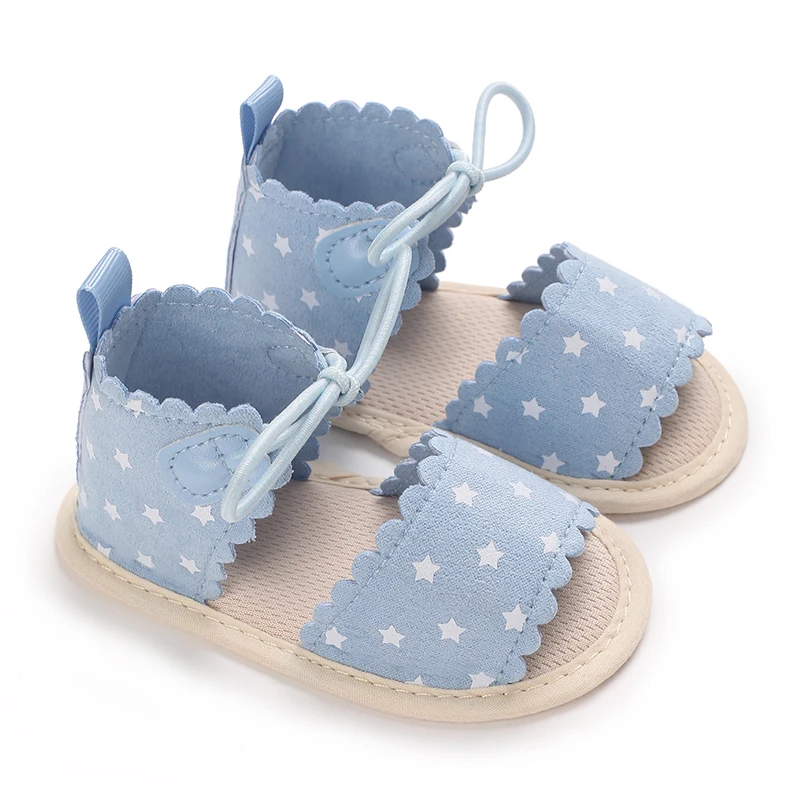 Blue 0-18M baby sandals for girls PU butterfly dew toe solid summer outdoor soft sole non slip rubber baby shoes for learning to