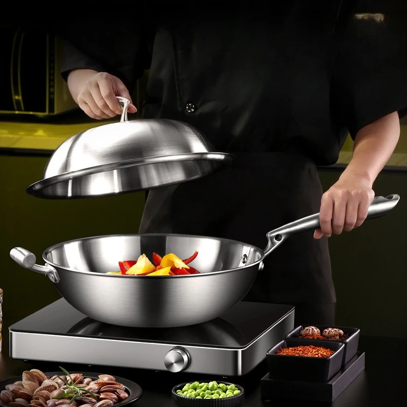 

316 Non Stick Pan, Household Stainless Steel Stir Fry Pan, Uncoated Pan, Non Stick Induction Cooker, Special Flat Bottomed Pan