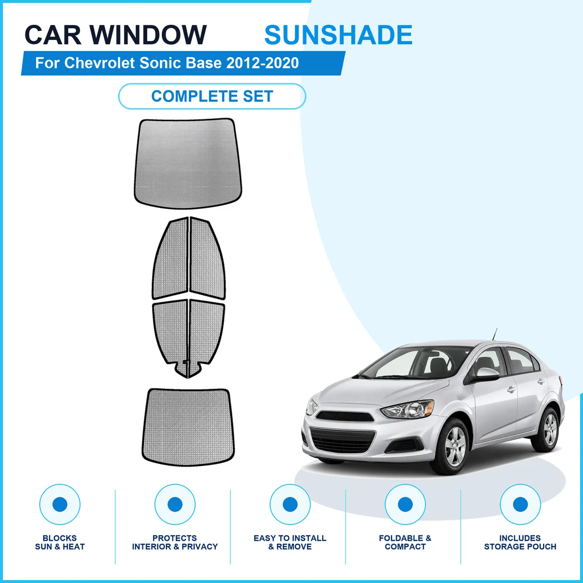 For Chevrolet Sonic Base 2012-2020 Custom Full Set Window Sunshades Aluminum Foil Suction Cup Anti UV Privacy