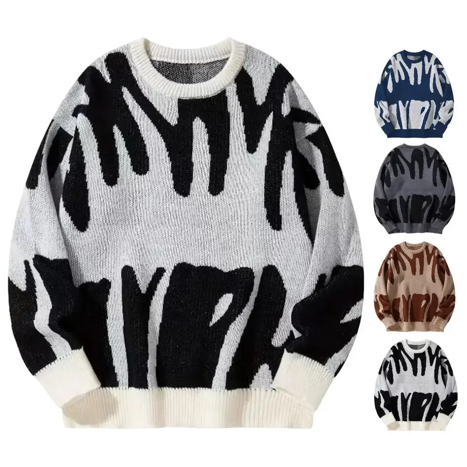 

Вязаный свитер с принтом для женщин, элегантный зеленый полосатый оверсайз пуловер, женский зимний свободный длинный свитер, уличная одежда, Sueter Mujer