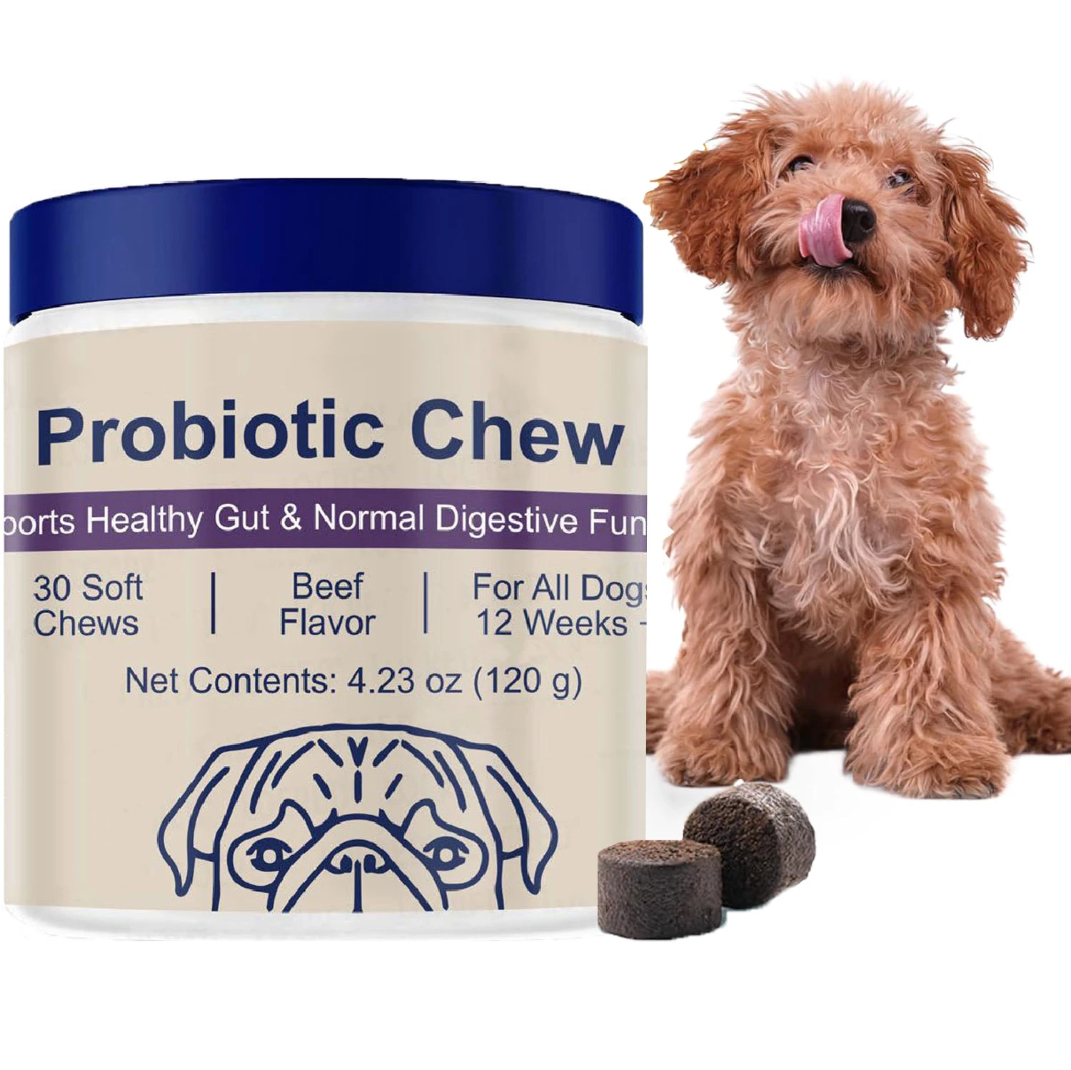 

Probiotics for Dog, Digestive Enzymes Gut Flora, Digestive Health, Diarrhea & Bowel Support, Dog Probiotic Soft Chew Beef Flavor