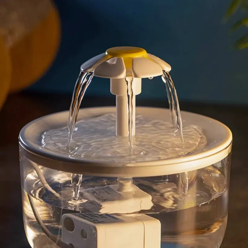 Fontaine à eau automatique pour animaux de compagnie, distributeur d'eau muet, pétale transparent, filtre à eau, coupure de courant, utilisation pour chat et chien, 1,2 L