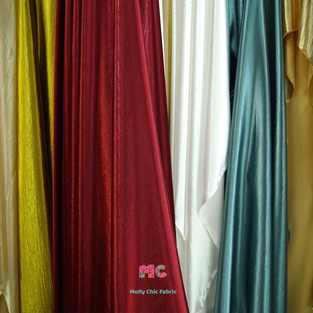 Tela crepé de doble cara de cristal blanco, dorado y rojo, costura de vestidos de novia, disfraces de actuación, telas para coser