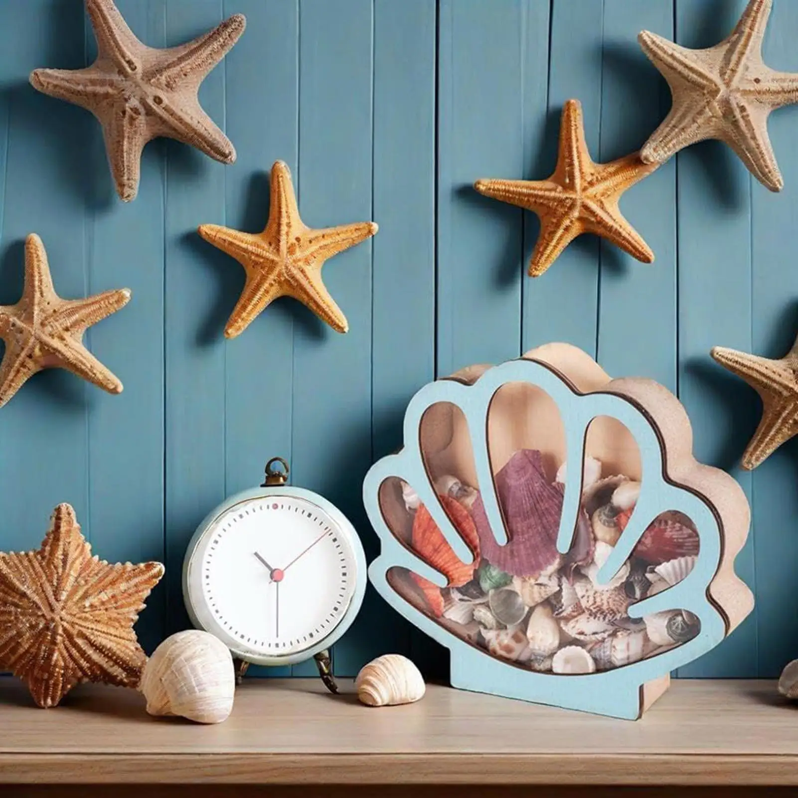 

1PC Wooden Seashell Display Case With Acrylic Window, Sea Shell Holder, Display Case For Seashells, Starfish