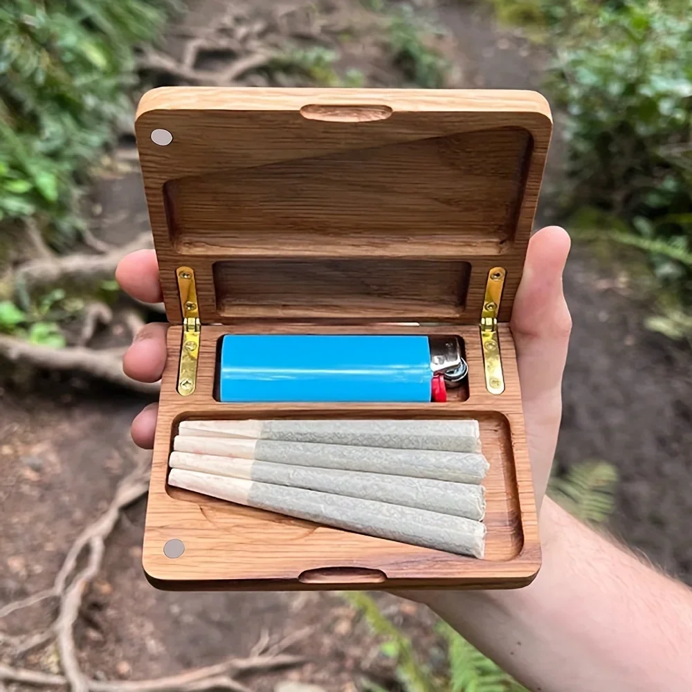 Wooden Cigar Box Magnetic Flip Lid Portable Tobacco Storage Case for Daily Use Decorative Gift for Men Christmas Father’s Day