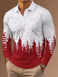 Men's Christmas Style Long Sleeve Polo, Elegant Festive Print Design, Perfect for Holiday Parties and Seasonal Events