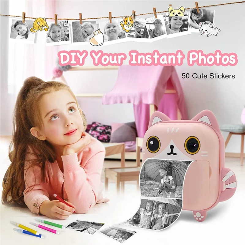 

ABPR-Instant Print Camera For Kids,Zero Ink Kids Camera With Print Paper,Selfie Video Digital Camera With HD 1080P