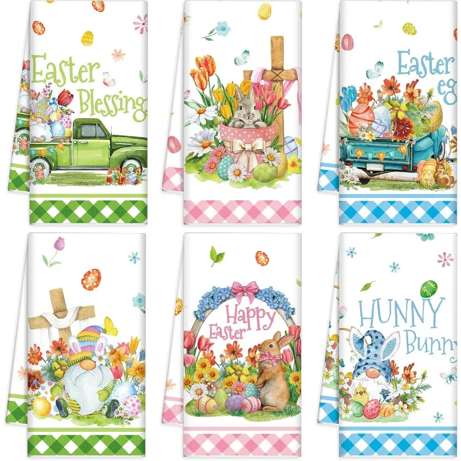 

6 Pack Easter Kitchen Towels By Rabbit Dish Seasol Cloth Tea Towel By Happy Easter Hand Dishcloth Holiday Washcloths for Spring