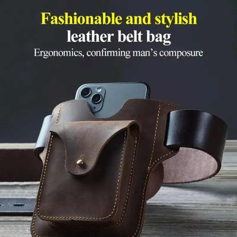 Multifunctional Leather Phone Belt Bag Retro Men's Bag Cellphone Loop Holster Phone Pouch Wallet Phone Case for IPhone Huawei