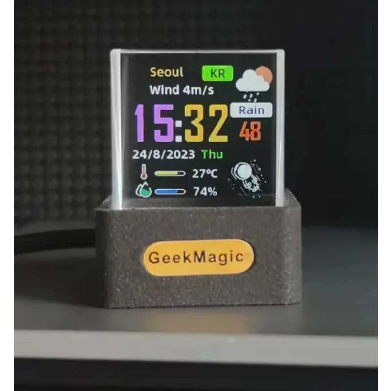 GeekMagic GIFTV Crystal Cube Photo Display Holographic Desktop Smart Weather Station Digital Clock with GIF Animations Album