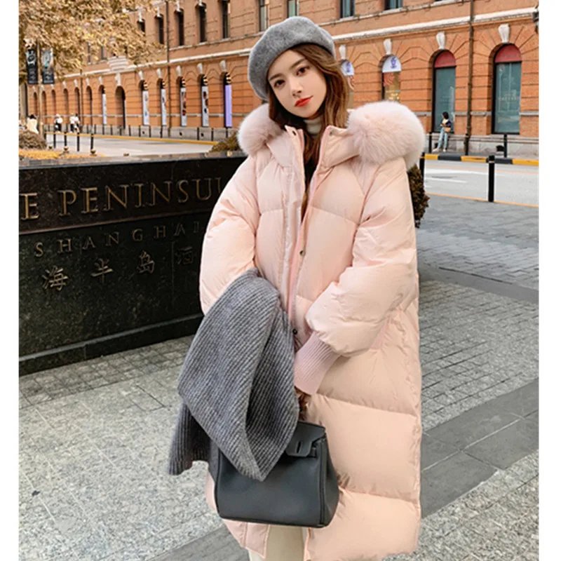 Korean Down Jacket Women\'s 2023 New Winter Real Fox Collar collar Thicken White duck down Coat Fashion Warm Female Long Parkas