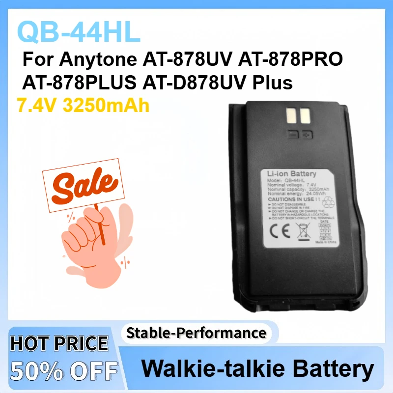 New 7.4V 3250mAh QB-44HL Li-Ion Battery For Anytone AT-878UV AT-878PRO AT-878PLUS AT-D878UV Plus Walkie Talkie Radio