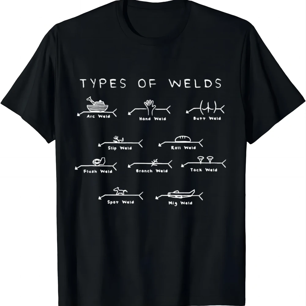 Funny Welding Gifts Ten Types of Welds Welding Humor Tee T-Shirt Small Crew Neck Tee Unisex Tee Men Women Wrinkle Resistant Fit