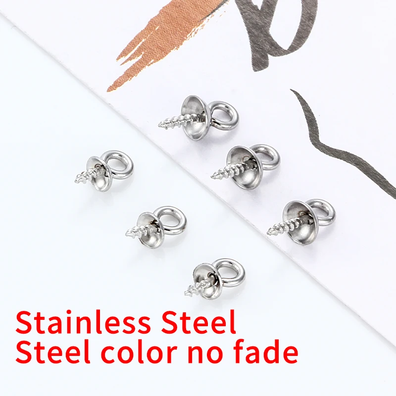 Stainless Steel Screw Eye Pins Bail Top Drilled Beads End Caps Pendant Connectors For DIY Jewerly Making Supplies Charm Findings