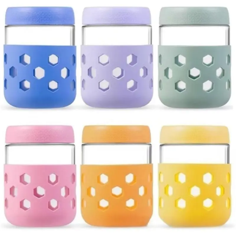 A26F-Glass Jars With Airtight Lids, 1 Set Overnight Oatmeal Jars(Includes Lid And Silicone Sleeve), Wide-Mouth Meal Prep Contain