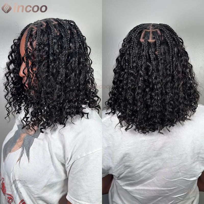 Perruque Lace Front Wig synthétique complète pour femmes noires, perruques tressées en dentelle de 12 pouces avec cheveux de bébé, perruque tressée en boîte sans nœuds