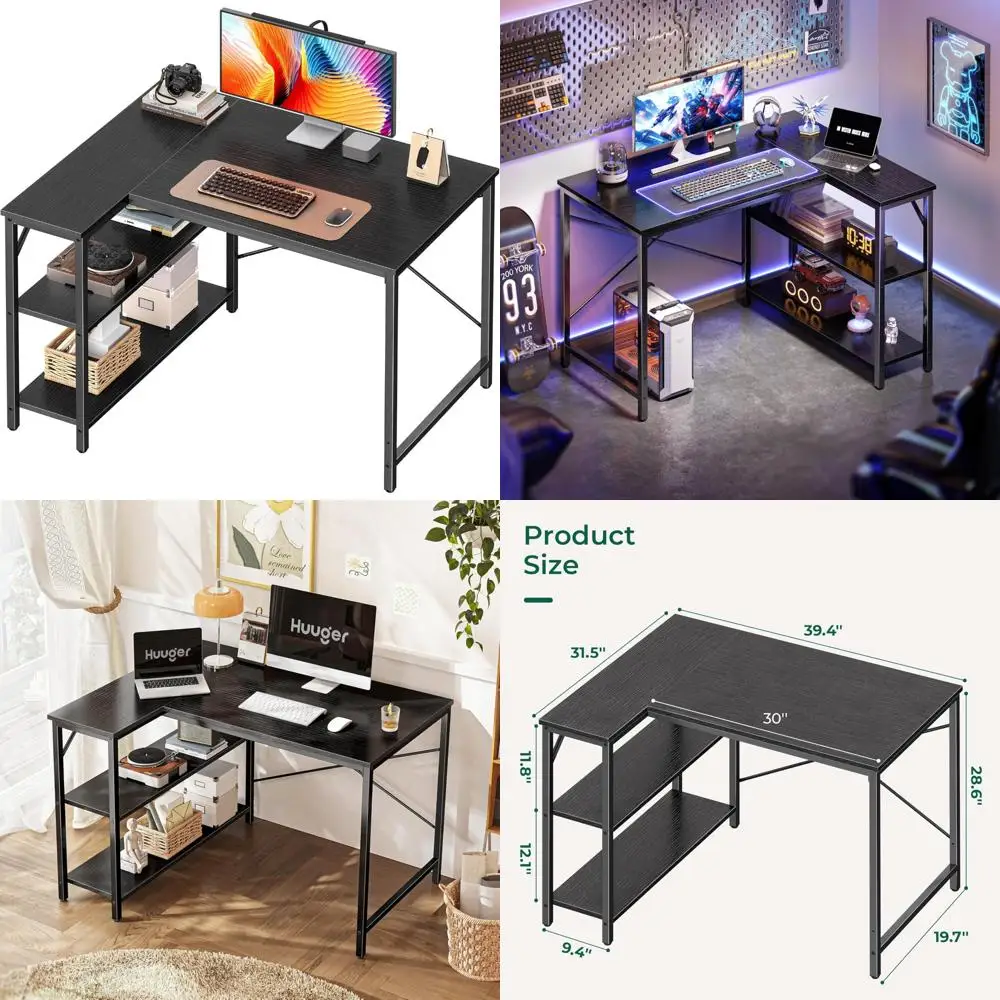 

L-образный стол 39 дюймов, угловой компьютерный стол с двусторонним хранилищем, стол для игрового и домашнего офиса для учебы и письма