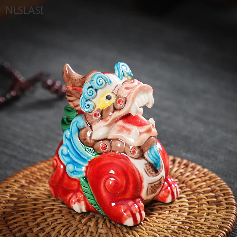 Creative Ceramic Ornaments Hand-painted Golden Toad Pixiu Tea Pet Chinese Tea Table Fengshui Decoration Custom Tea Set Gifts