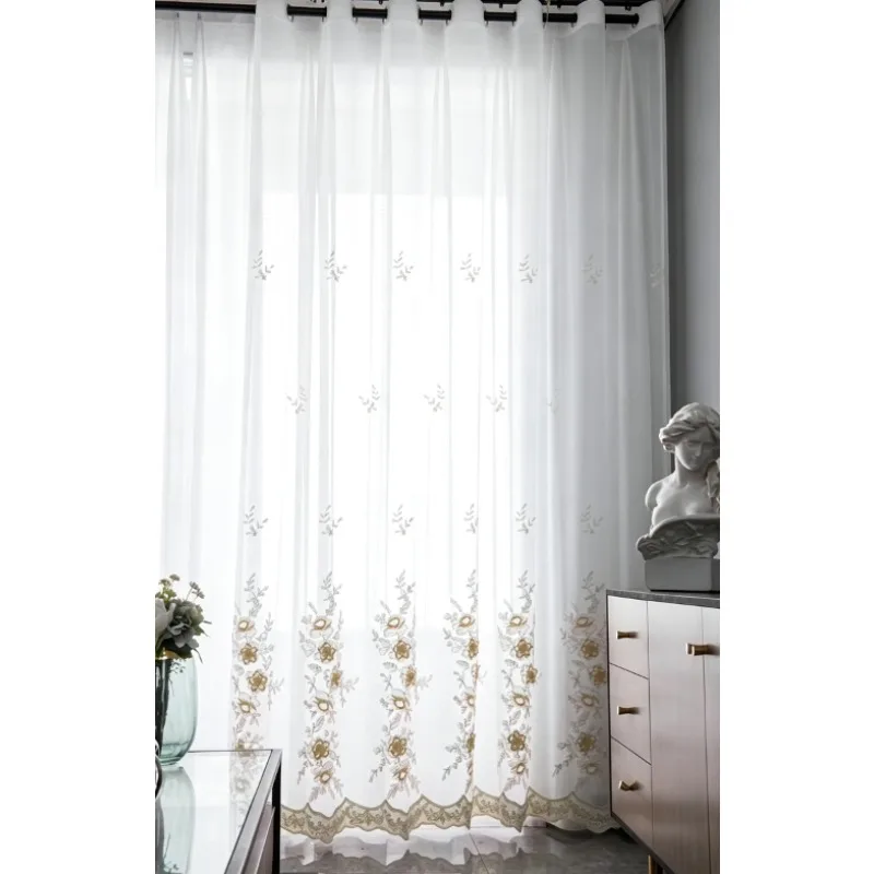 New Embroidered Korean Style Countryside Small Fresh Gauze Curtains for Living Room, Bedroom, Balcony Curtains