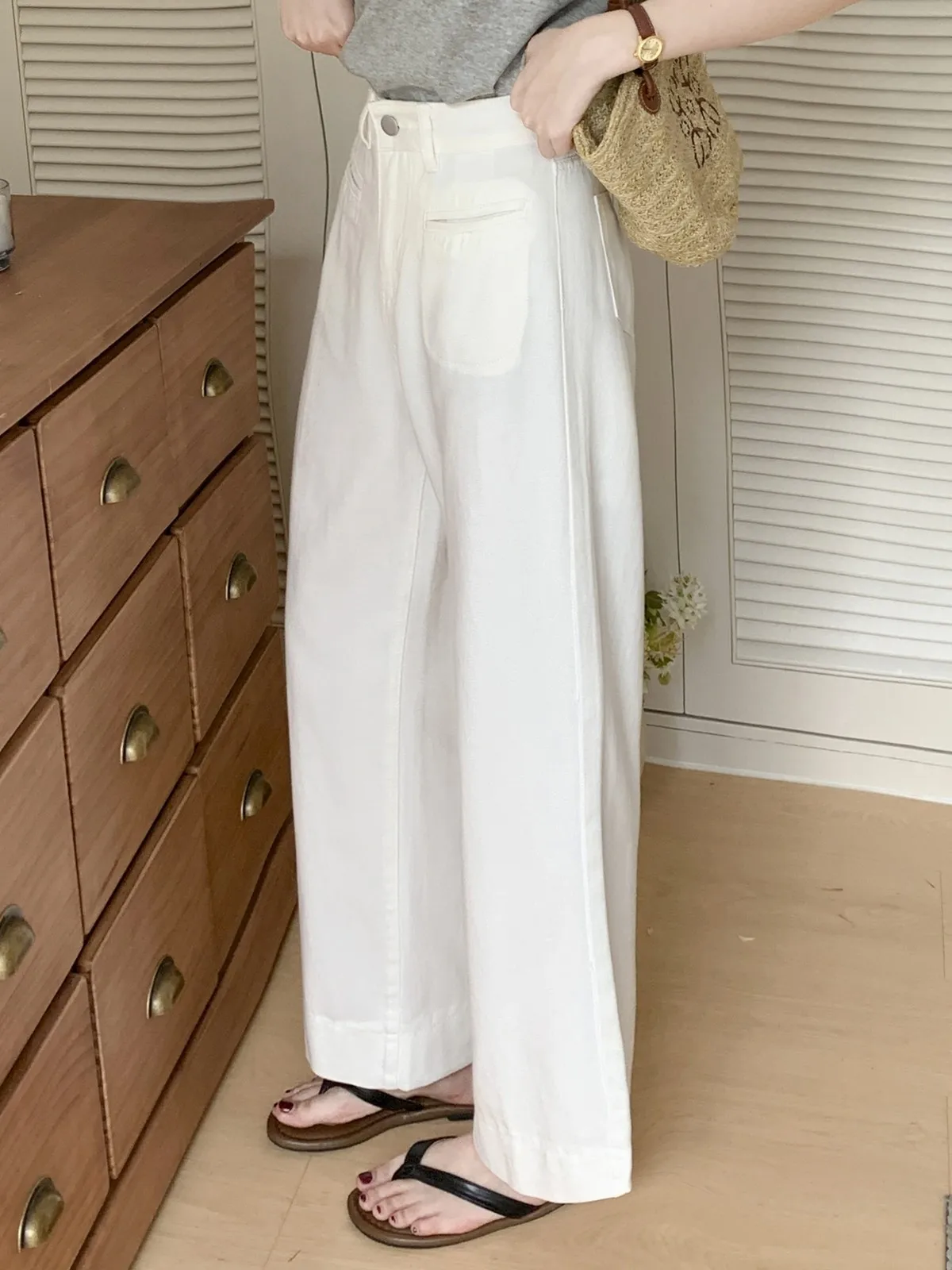 ZHISILAO New White Wide Leg Jeans Women Vintage High Waist Ankle-length Denim Pants Chic 2024