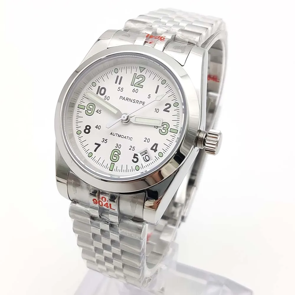 Мужские автоматические механические часы Panrper, 36 мм, водонепроницаемый корпус из нержавеющей стали, механизм NH35, прозрачная задняя крышка