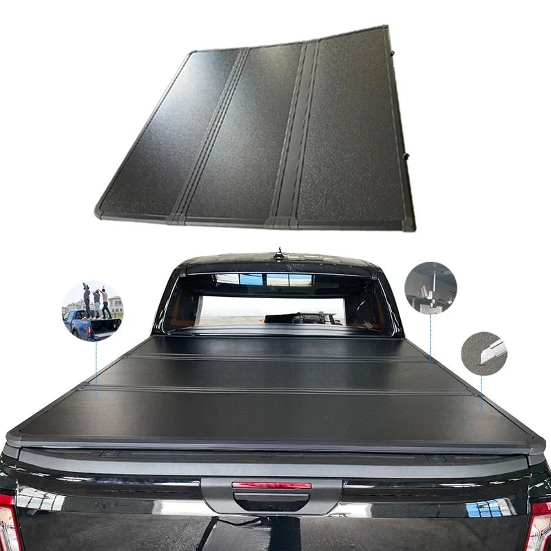 Factory Hot Sales Wholesale Price Durle Aluminum Hard Tonneau For Hilux Revo Three Folds Pickup Bed Cover Waterproof