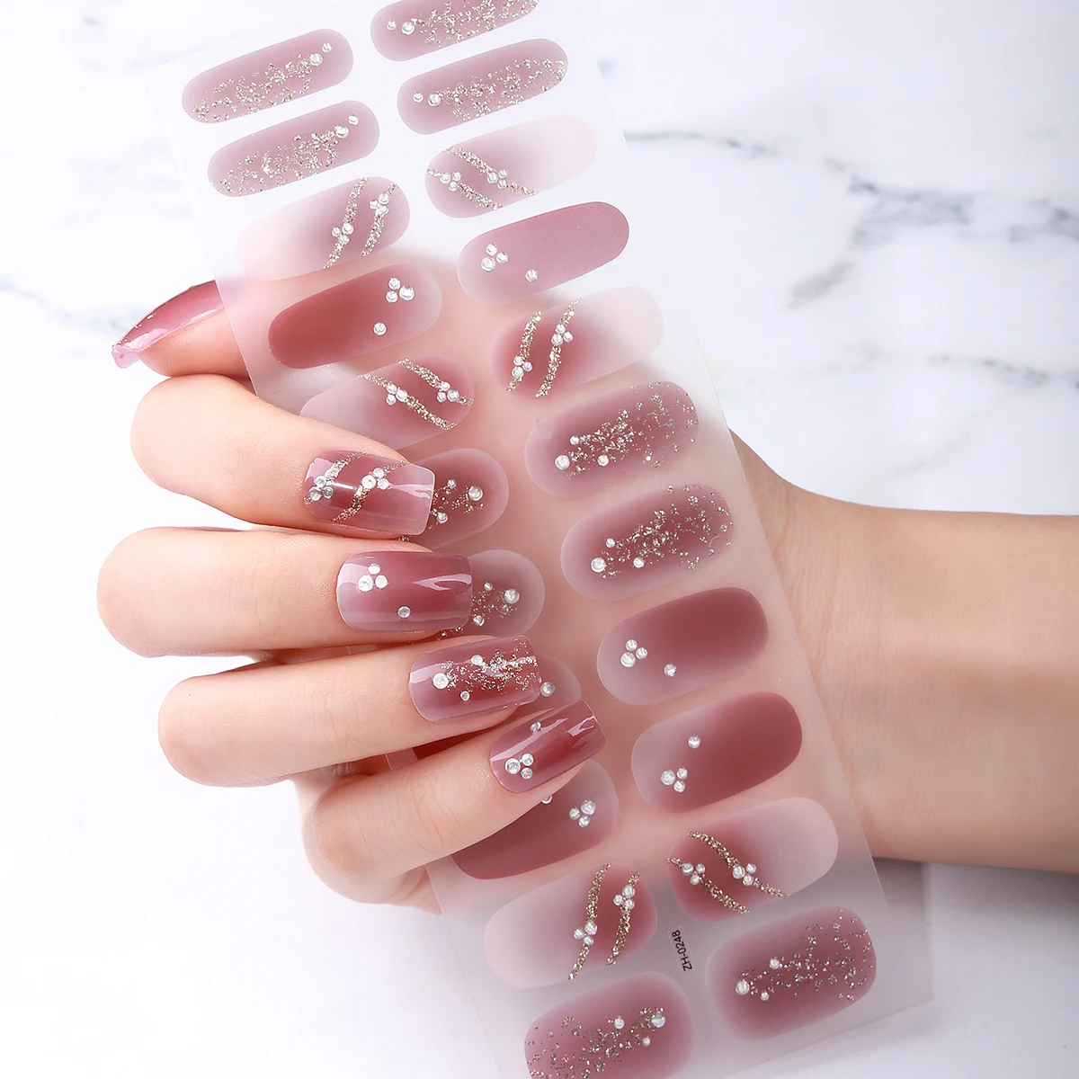 22Tips Full Cover Baking-Free Nail Stickers 3D Rhinestone Nail Polish Strip Glitter Self Adhesive Manicure Decor Nail Art Decals