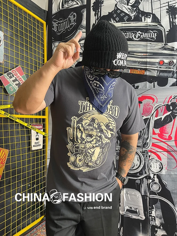 Nuclear Explosion Brand Men's Loose Fit Short Sleeve T-Shirt Cotton 100% Summer Breathable round Neck Print Motorcycle Tiger