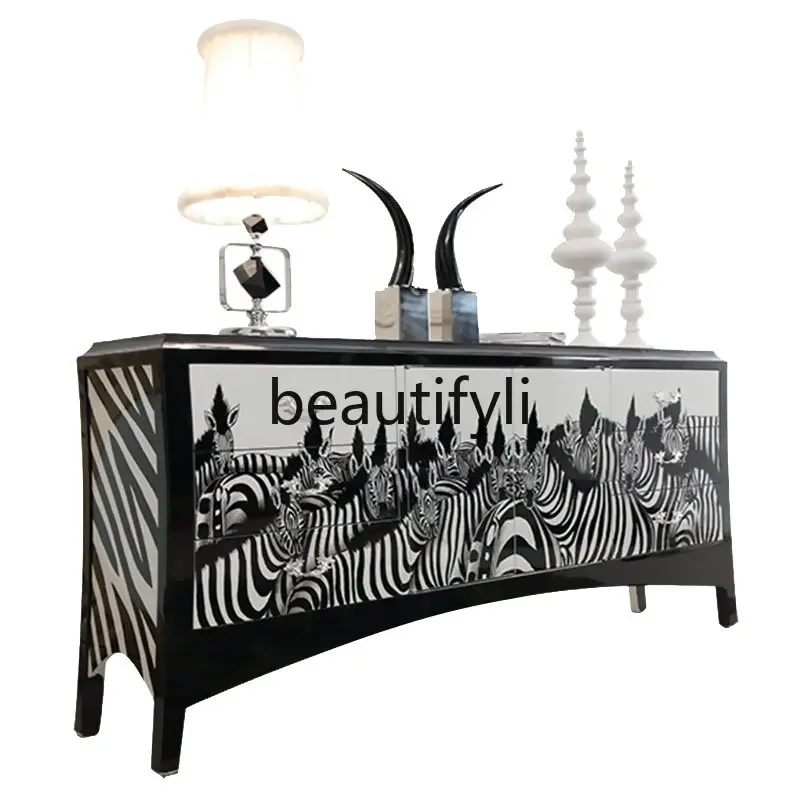 

Simple large living room personalized dining cabinet black and white Italian light luxury TV cabinet