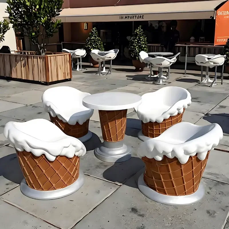 Factory Custom Creative Ice Cream Table Chairs Set for Ice-cream Shop Hotel Park Decor Outdoor Commercial Furniture