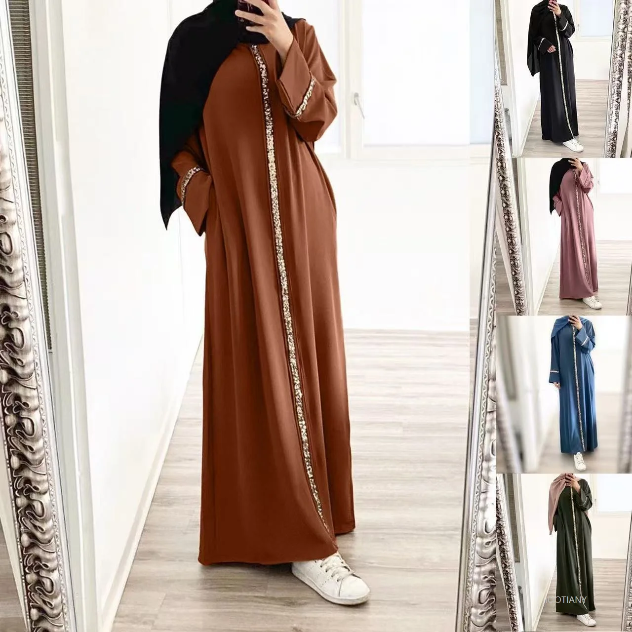 

2025 New Muslim Robe Turkish Islamic Costume Party Cosplay Fashion Long Sleeve Dress Lace Side Women's Summer Casual Long Suit