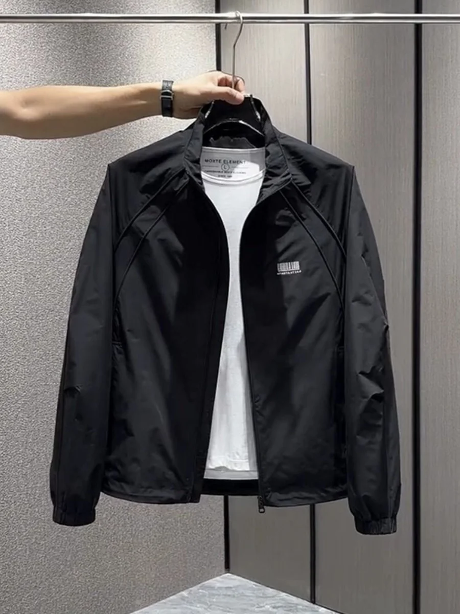 

Faionable Men's Stand Collar Jaet Thin Sun Protection Spring Autumn Loose Fit Sli Outerwear Youth Long Sve Zipper