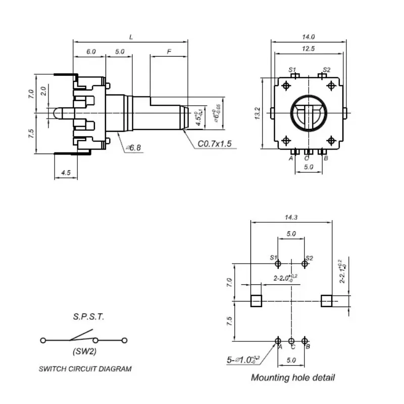 ZJC12 Vertical Type with Push Switch Half Shaft D Handle Stepless Rotary Encoder Pulse Frequency Converter Mixer Accessories